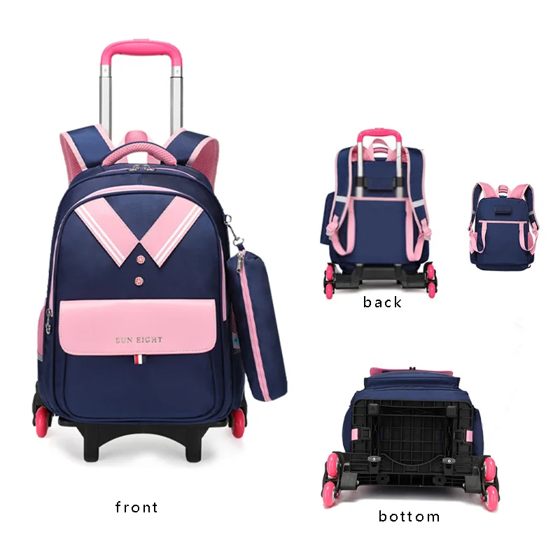 SUN EIGHT Kid Wheeled Bags Cart School bag for girls Backpack Children trolley mochila mochilas