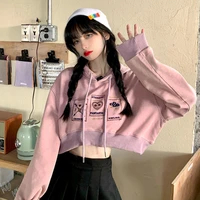 qweek harajuku egirl y2k cropped hoodies women streetwear korean fashion long sleeve crop top kpop alt clothes pullover 2021