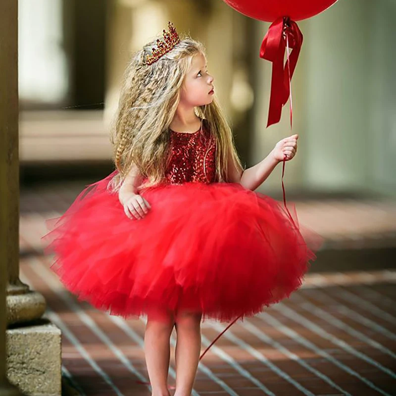Pageant Kids Baby Girl Princess Dress Tutu Tulle Back Hollow Out Party Pink Red Ball Gown Formal Dresses Outfits | Детская одежда и