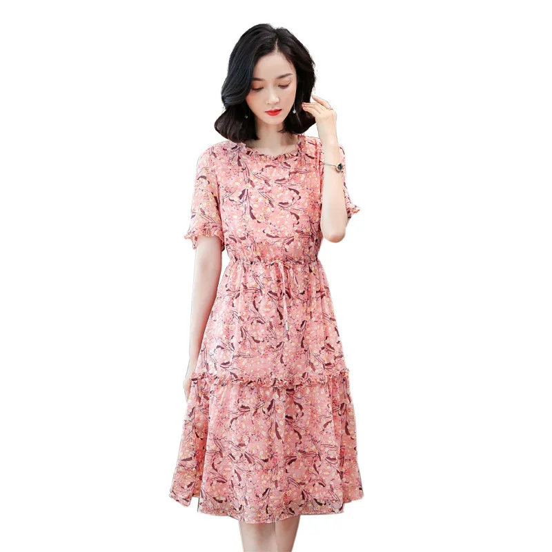 

Big Brand Silk Dress Women's 2021 Summer New Fashion A-line Dress Mulberry Silk Mid Long Floral Dress