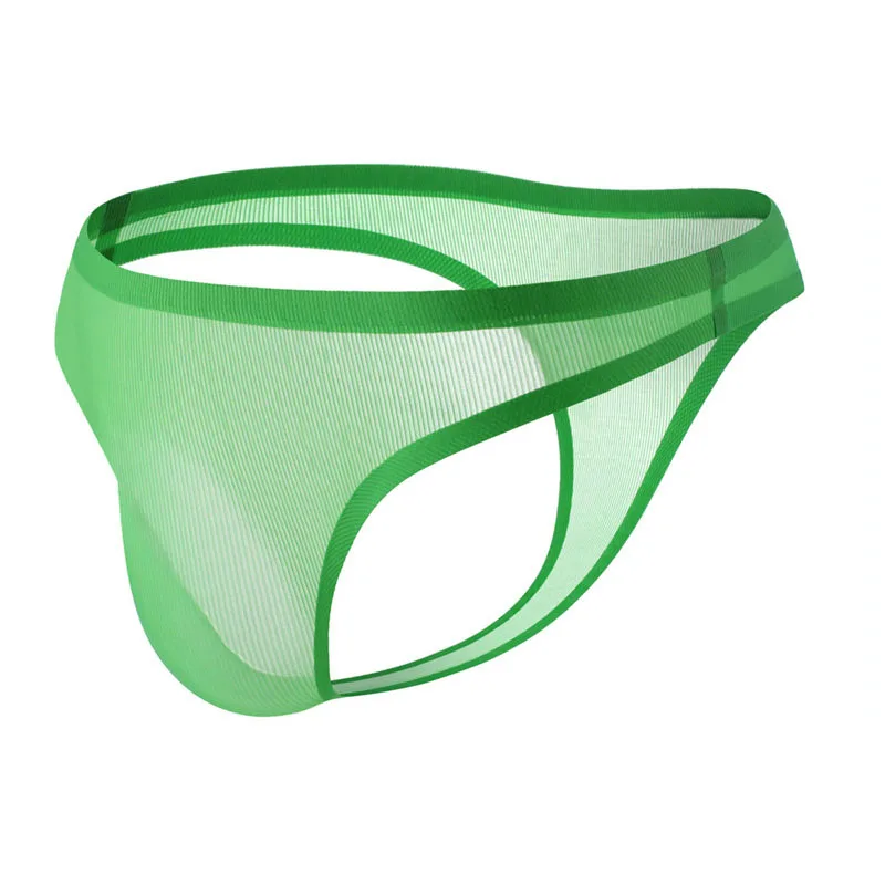 6PCS Gay Thongs Men Underwear Ultra-thin Ice Silk Male Sexy Low Waist Seamless Breathable Solid Double G-stringsThong Panties