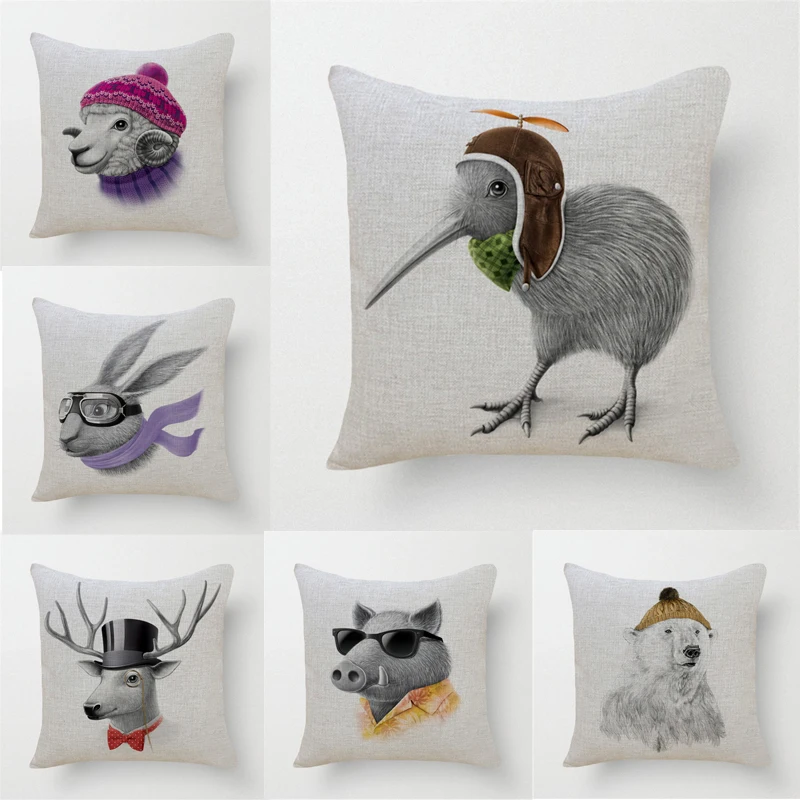 Декоративные диванные подушки милые Животные собака олень птица кролик свинья