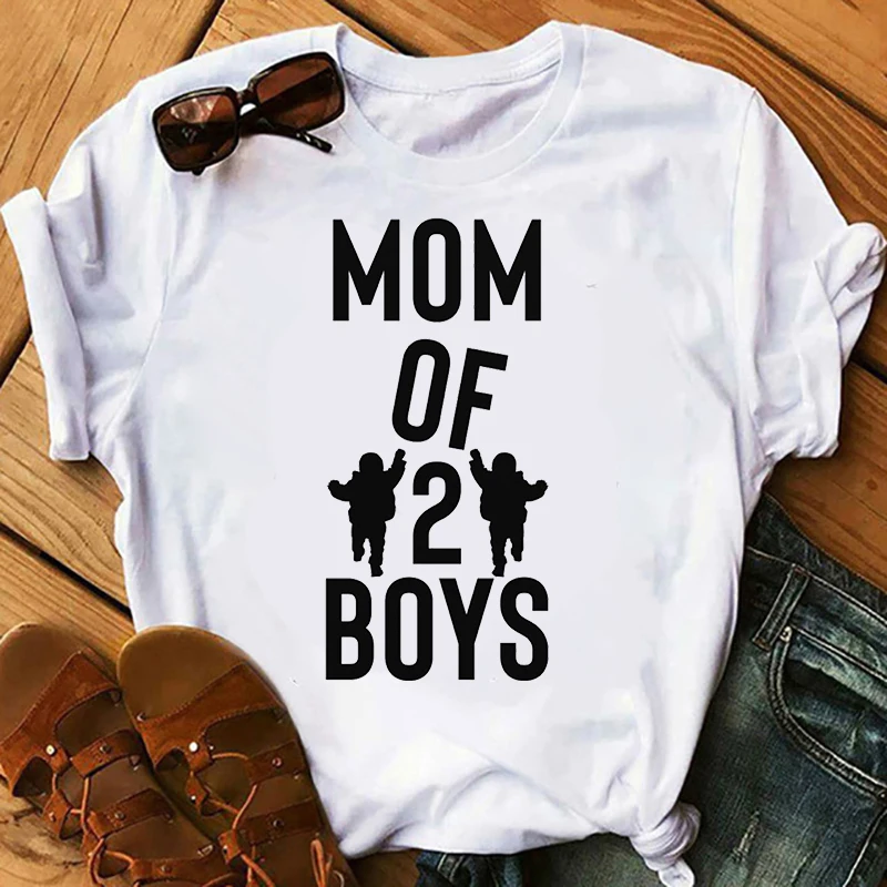 

MOM OF BOYS Letter Print T Shirt Women Short Sleeve O Neck Loose Tshirt Summer Harajuku Korean Style Women T Shirt Tops Mujer