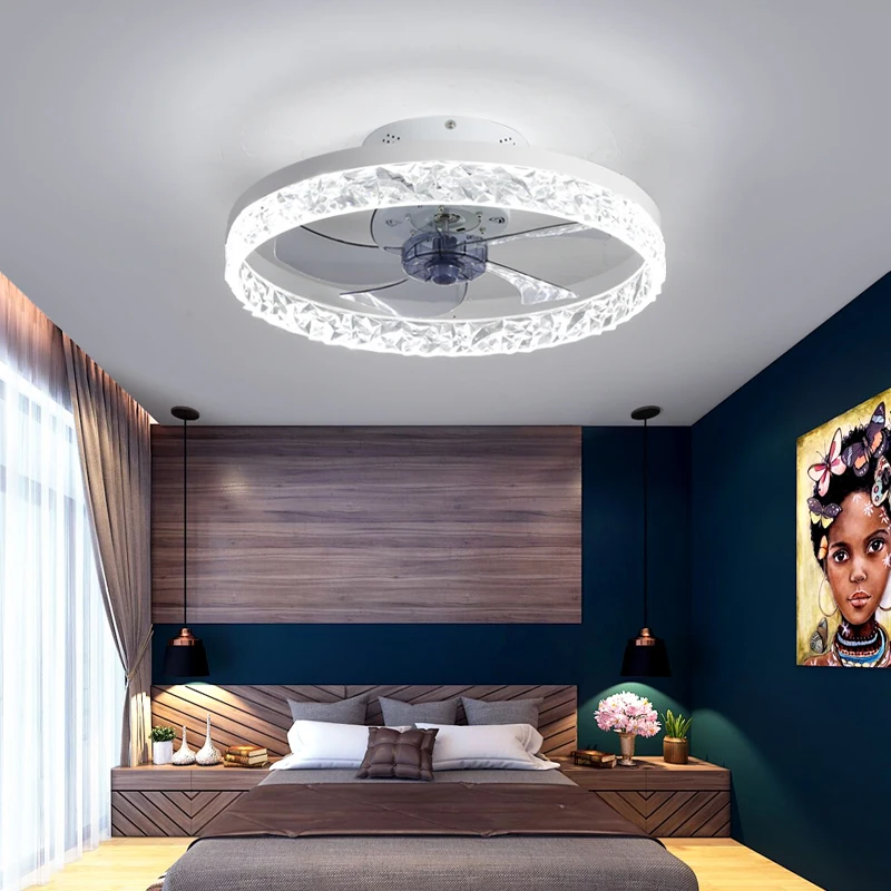 Modern minimalist ceiling fan light crystal decorative LED remote control lighting bedroom lamp AC 220V/110V | Освещение