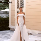 Простые Свадебные платья Thinyfull в стиле бохо с юбкой-годе, длинное пляжное платье с Боковым Разрезом и открытыми плечами, платье принцессы