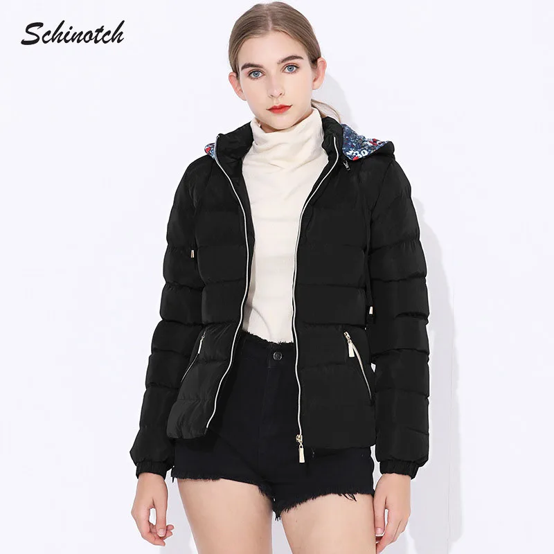 Schinotch Women Padded Jacket Thick Winter Warm Hooded Coat Vintage Floral Liner Outwear Parka Ladies Clothes