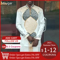africa man rich bazin long sleeve top casual white shirt floral print dashiki african dresses for men vintage shirts
