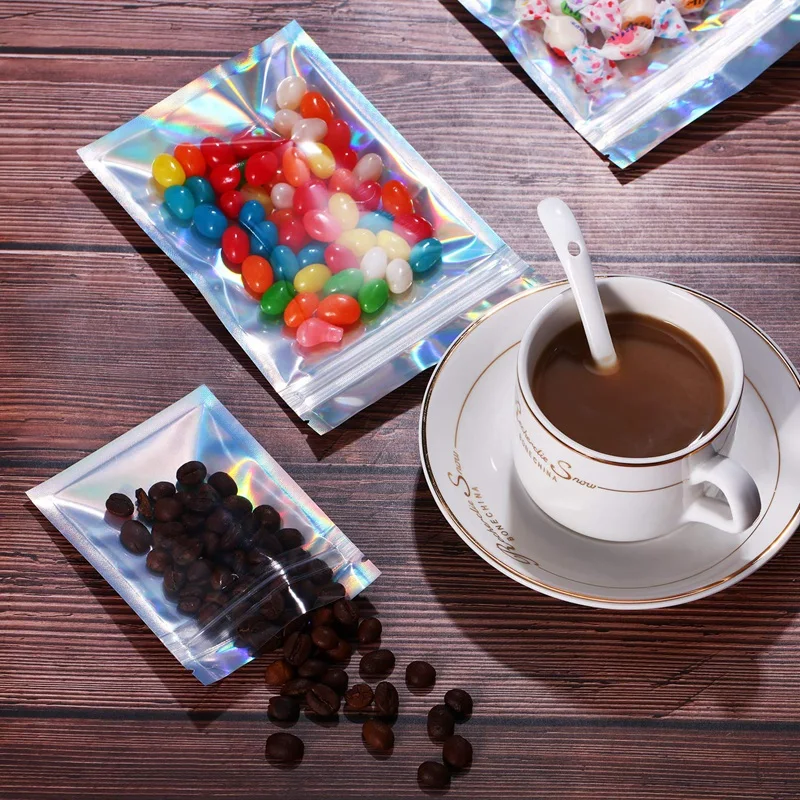 150 Pcs Mylar Zipper Closure Bags Aluminum Foil Food Storage Holographic Rainbow Color Resealable Pouch | Дом и сад