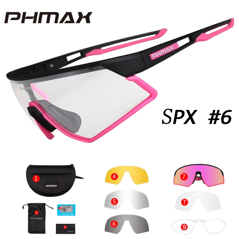P-YJ-SPX06-5P PHMAX фотохромные велосипедные очки, велосипедные UV400 спортивные солнцезащитные очки, антибликовые легкие профессиональные велосипедные очки, очки для близорукости - Цвет: P-YJ-SPX06-5P