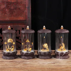 Курильница с обратным потоком, фиолетовый песок, креативная статуя Будды, Золотой Ганеша, буддистское украшение, украшение дзен, буддизм