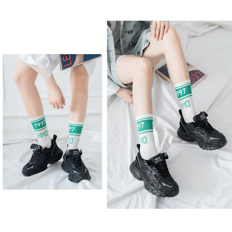 

Women Sock Sports Sock Letter Patterned Mid Tube Socks White Breathable 1Pair Casual Cotton Japanese Style Female Sox