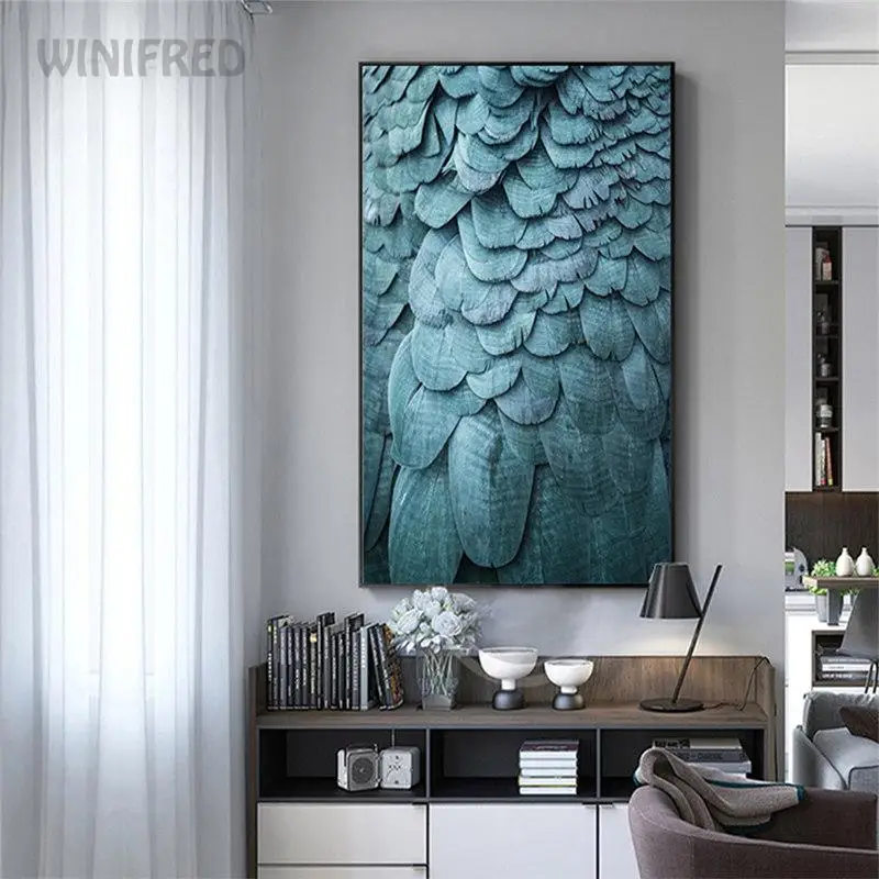 

Green And Blue Feather Posters Canvas Painting Wall Art Prints 3 Panels Wall Picture Living Room Decoration Nordic Home Decor