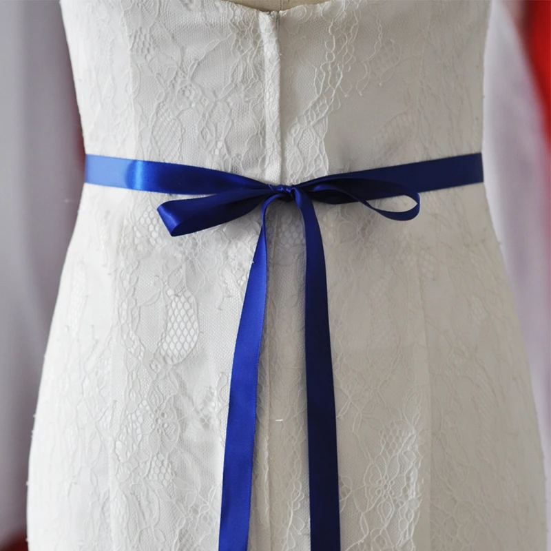 Noble Wedding Belt Bridal Satin Belts For Dresses With Rhinestones And Pearls Wedding Belt Thin Crystal Belt For Girl Dress Up - Цвет: Navy blue