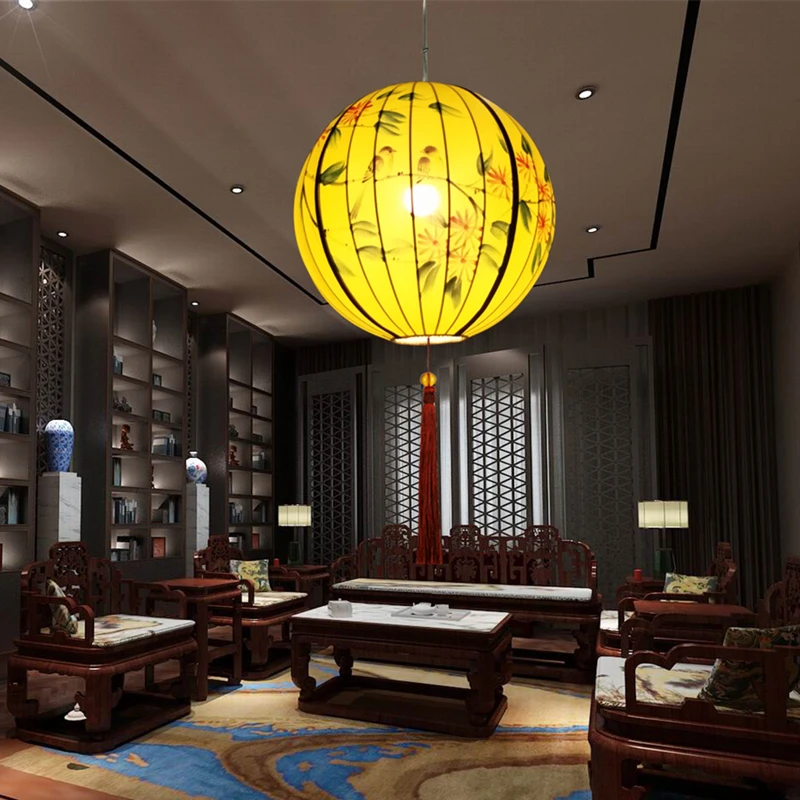 Подвесная лампа в форме шара креативный светильник из китайской ткани для