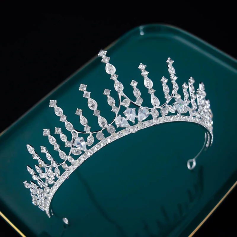 

Bridal Classical Dubai Couronne De Mariage Crowns Luxury Elliptical Zircon Wedding Party Big Crown For Women Party Gift Silver