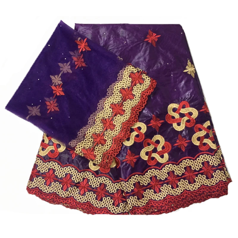 african fabric bazin riche tissu africain cotton embroidered Textiles with tulle lace set 5+2 yards/lot | Дом и сад
