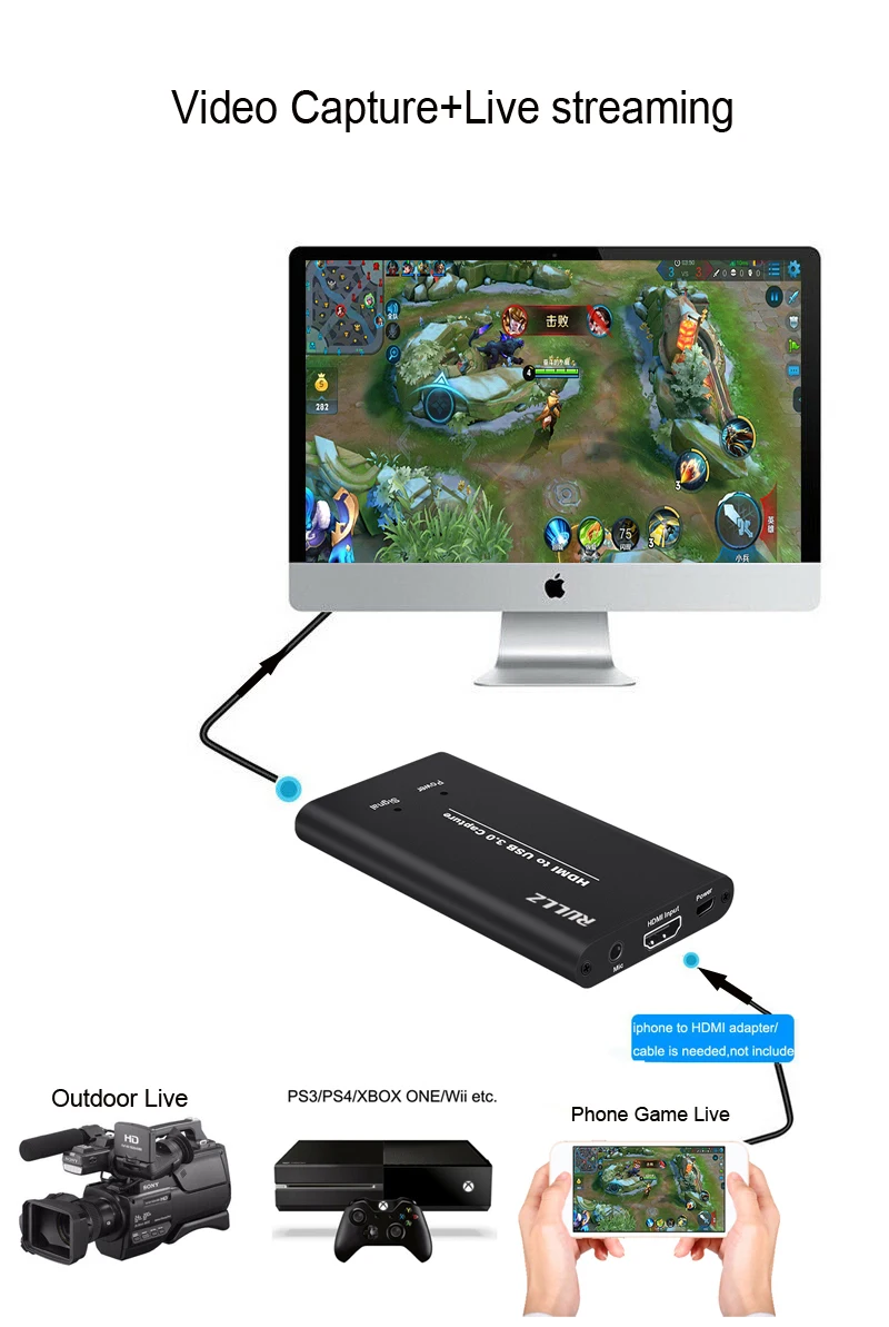 1080P 60fps Full HD видео рекордер микрофон HDMI к USB 3,0 видео Захват карты устройство для Mac Windows Linux OBS Vmix прямая потоковая передача