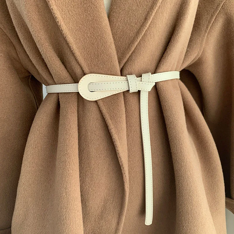 

Fashion Pu Leather Belts for Women Soft Knotted Strap Belt Long All-match Dress Accessories Lady Black Waistbands