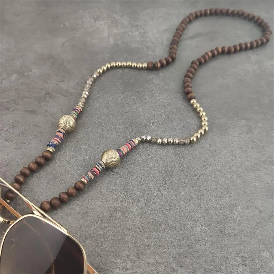 Коричнево-золотистые новые женские очки с деревянными бусинами солнцезащитные