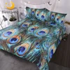 BlessLiving Peacock Feather Bed Set 3 Piece Aqua Blue Turquoise Duvet Cover Fantasy Sparkly Bedding Bird Bedspread King 1