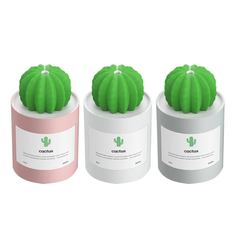 

EAS-USB Air Humidifier Cactus Timing Aromatherapy Diffuser 280Ml Mist Maker Fogger Mini Roma Diffuser with Night Light