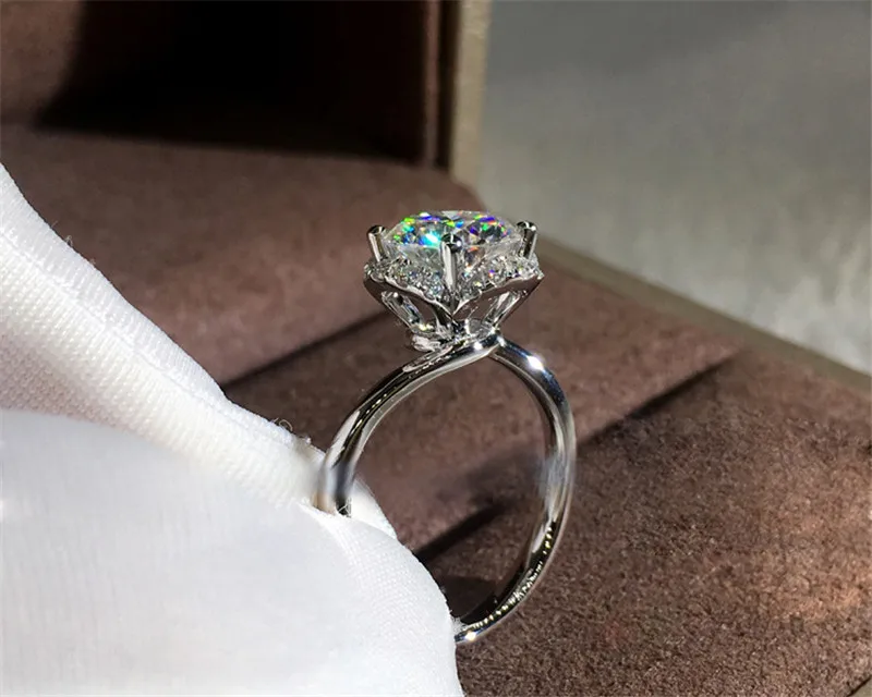 Простой цветок обручальное кольцо 925 стерлингового серебра AAAAA cz массивные