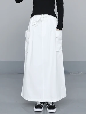 Новинка стирающаяся хлопковая тонкая трапециевидная юбка с разрезом на талии