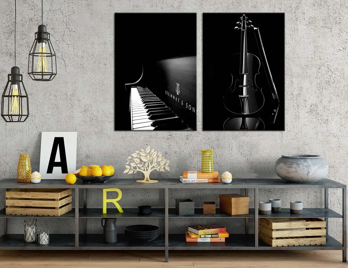 Музыкальный инструмент черный домашний Декор настенный художественный холст