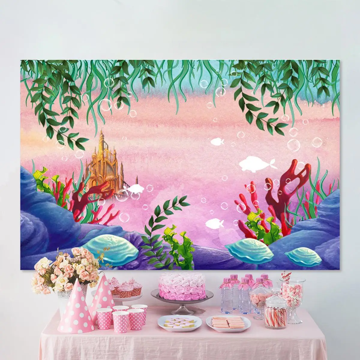 

Photography Background Underwater Theme Mermaid Birthday Party Baby Shower Fish Decor Photocall Backdrop Photo Studio Prop Vinyl