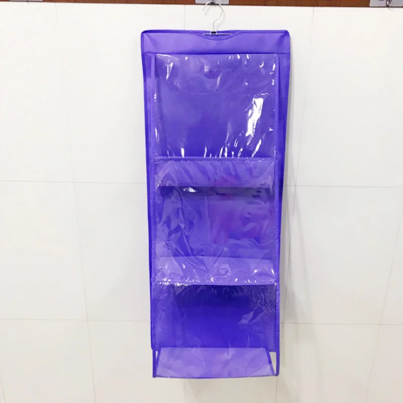 style 1 purple Двухсторонняя прозрачная Складная подвесная сумка с 6 карманами, органайзер для хранения одежды, шкаф для одежды, вешалка для хранения - Цвет: style 1 purple