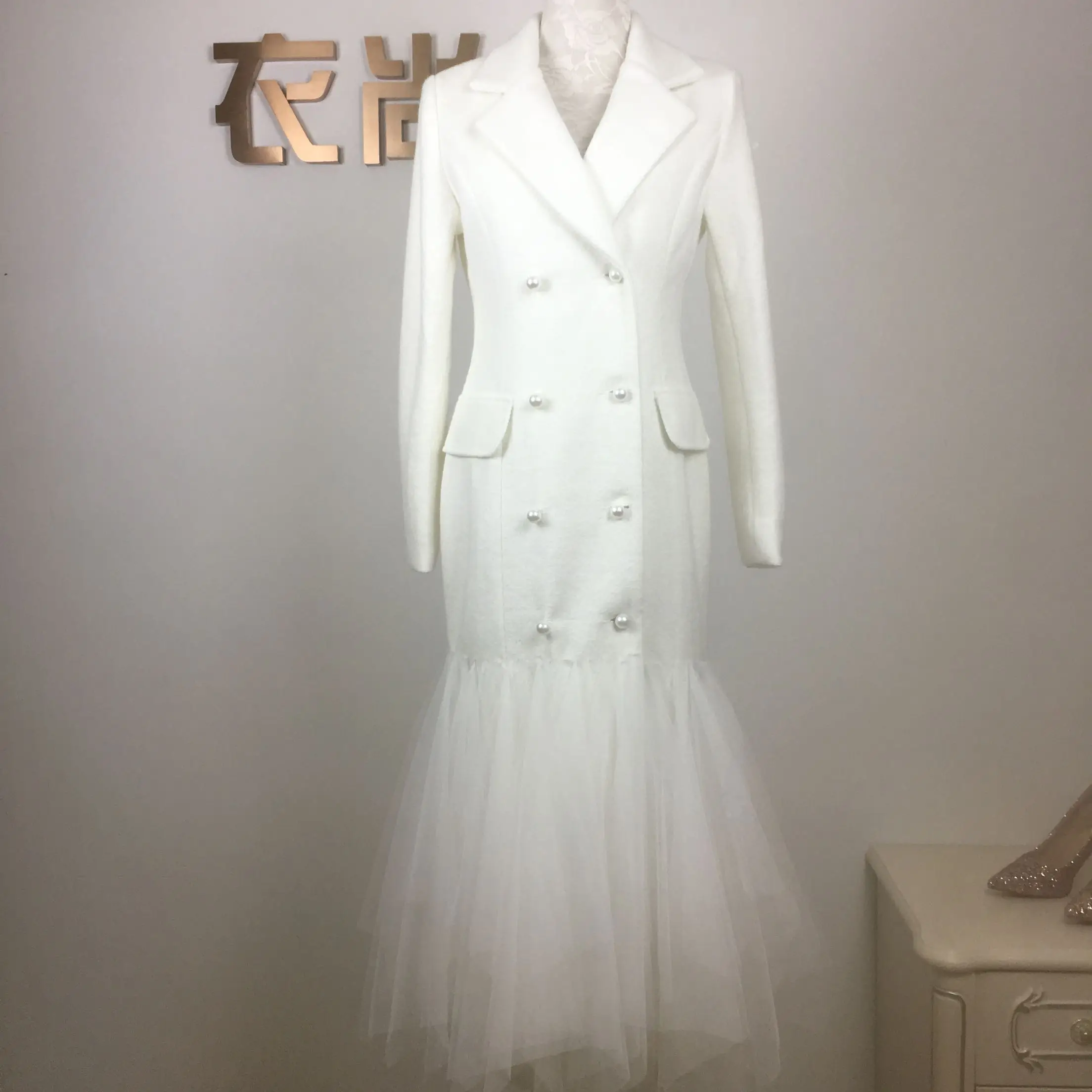 Зимнее модное женское Шерстяное Пальто с большим воротником из лисьего меха