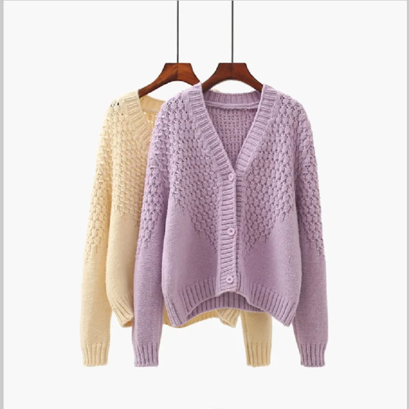 

Short Fashion Hollow Out Knitted Cardigan Women's New Autumn Loose Sweater