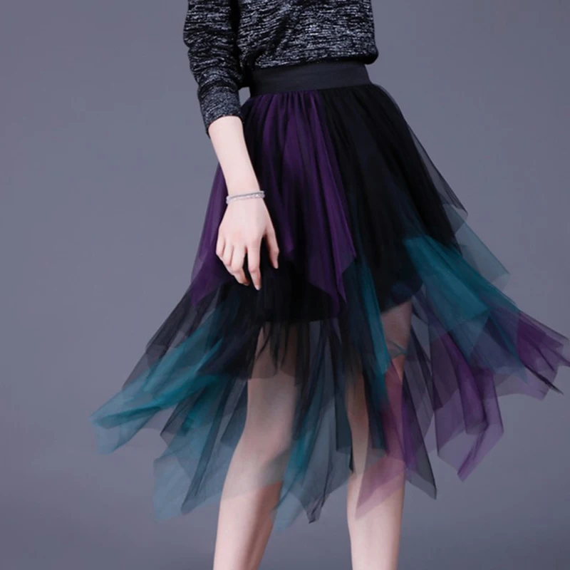 Юбка пачка с асимметричным подолом модная длинная юбка из тюля эластичной