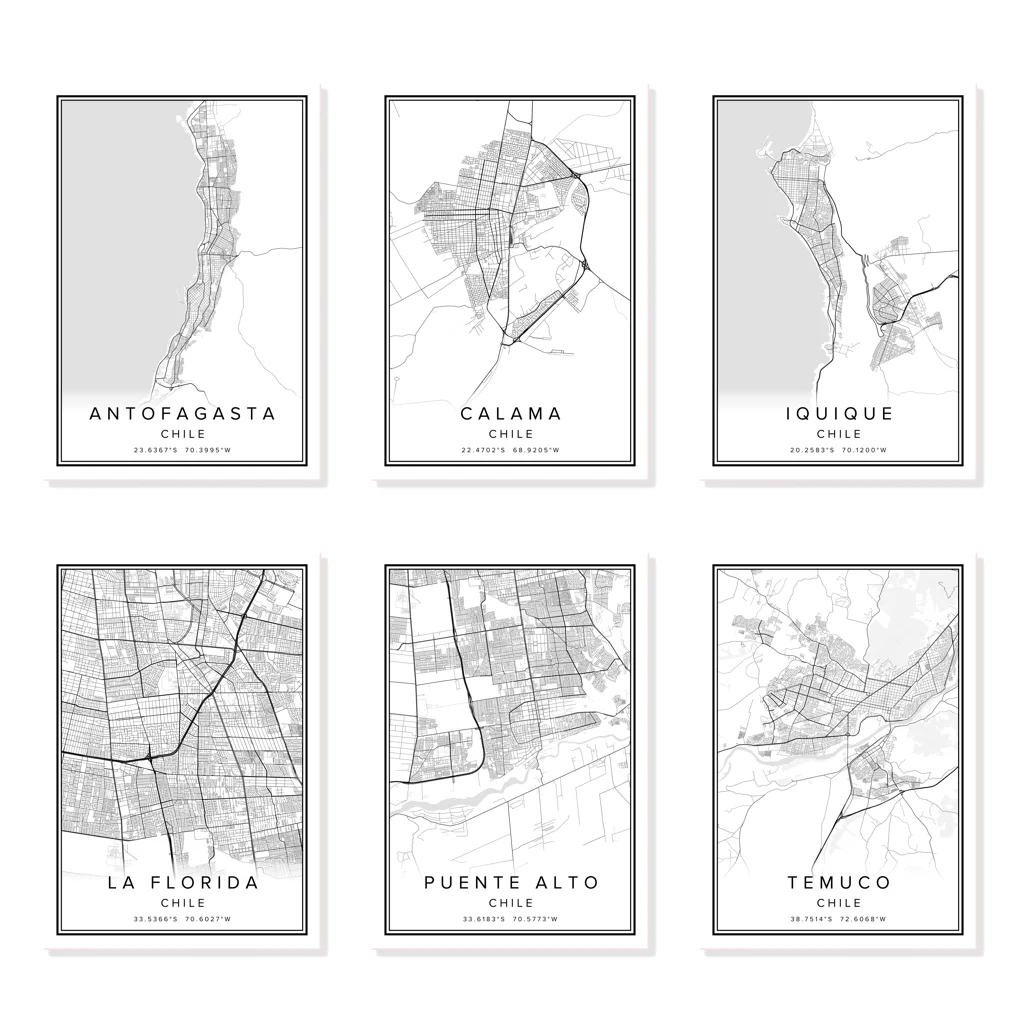 PUENTE ALTO LA FLORIDA ихик калама антуаста из Чили Карта города печатный плакат холст