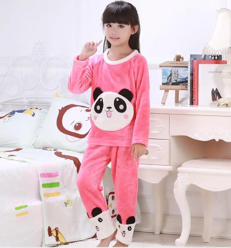 Детские фланелевые пижамы с мультяшным рисунком зимняя одежда для сна девочек