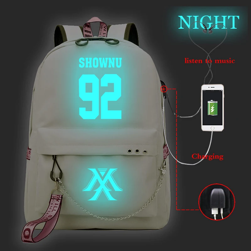 28 Mochila Feminina Kpop MONSTA X рюкзак женский рюкзак Usb зарядка школьные сумки для девочек-подростков светящийся дорожный рюкзак для ноутбука - Цвет: 28