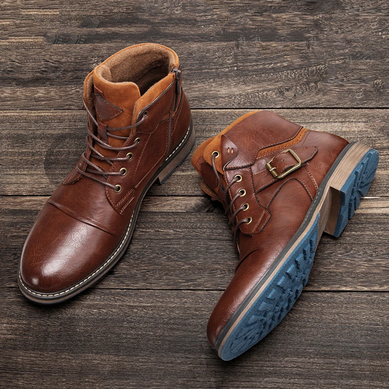 Plus Size 8-12 boots men brand Ankle fashion vintage autumn Comfortable High Quality leather boot winter shoes | Обувь