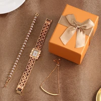 ladies bracelet watch set elegant rose gold quartz watches 2 pcs women bracelets beautiful birthday gift with box to mom wife