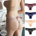 3 шт., женские хлопковые трусы-танга с бантом