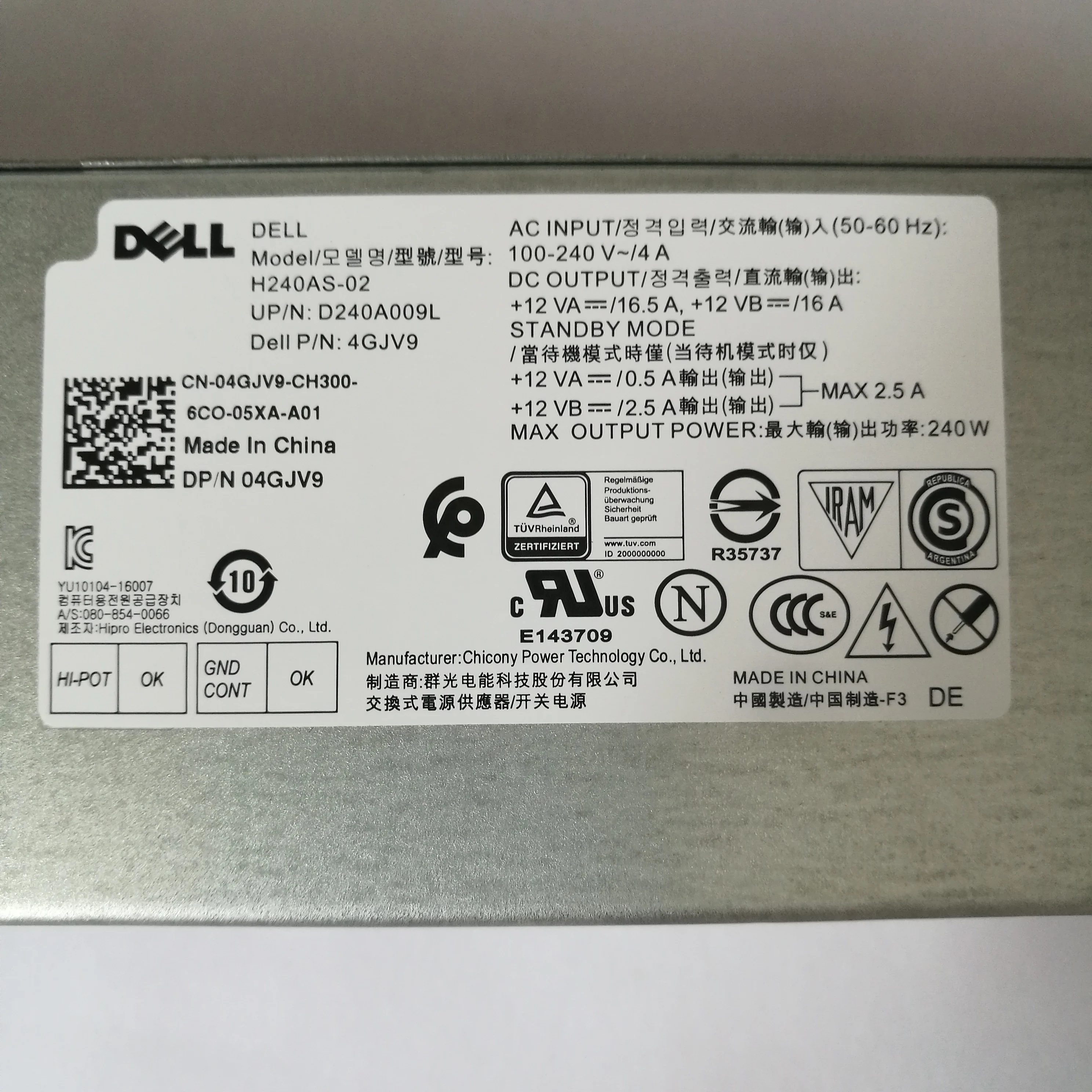 

New 4GJV9 04GJV9 240W PSU L240ES-00 POWER SUPPLY for DELL OPTIPLEX 3046 3050 5050 7050 SFF