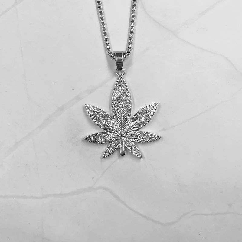 Ожерелье и подвеска в стиле хип хоп с 3D листьями конопли фианитами сверкающие