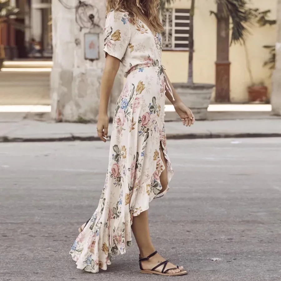 Платье макси в стиле бохо из 2020 вискозы и хлопка летнее платье с цветочным