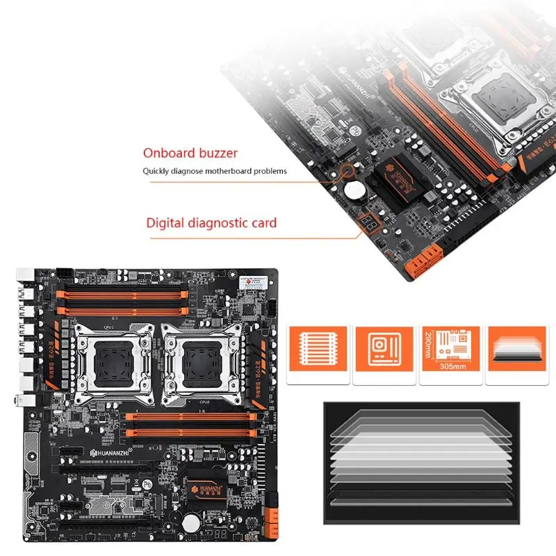 Günstig Huananzhi X79-8D Motherboard Dual CPU LGA 2011 E5 2689 2670 V2 DDR3 1333/1600/1866MHz 256GB M.2 NVME SATA3 USB 3,0 E-ATX