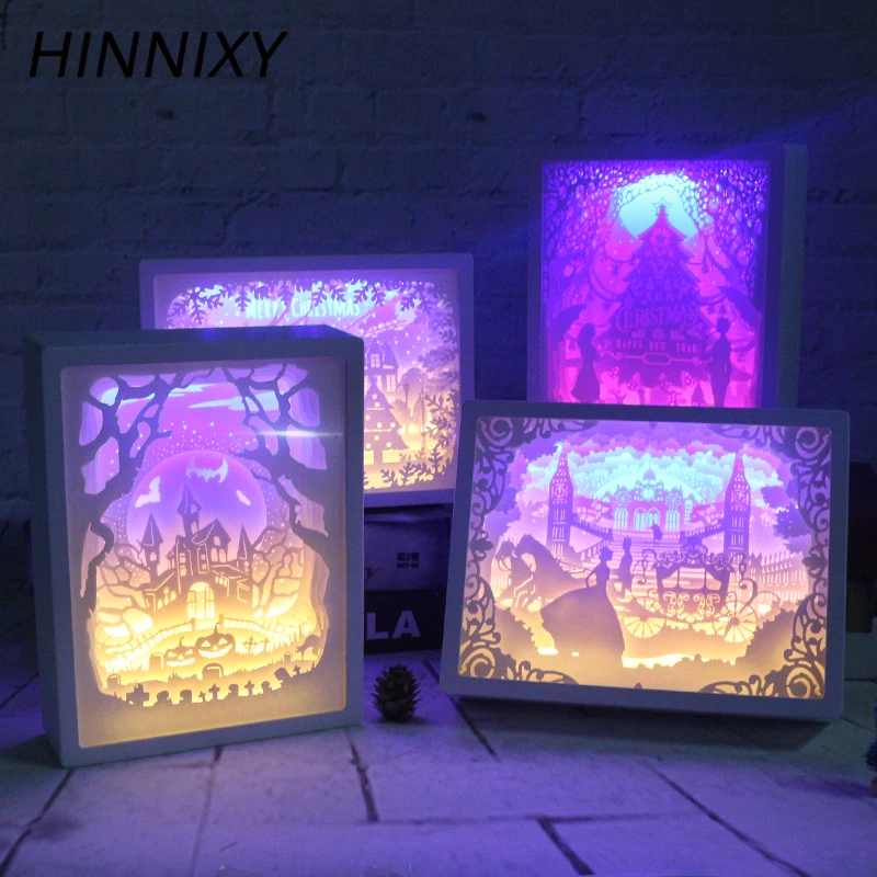 Hinnixy 3D Бумажная скульптура лампа креативная поделка ручной работы бумажная вырезка ночной Светильник Декор для спальни подарки на Рождество Хэллоуин