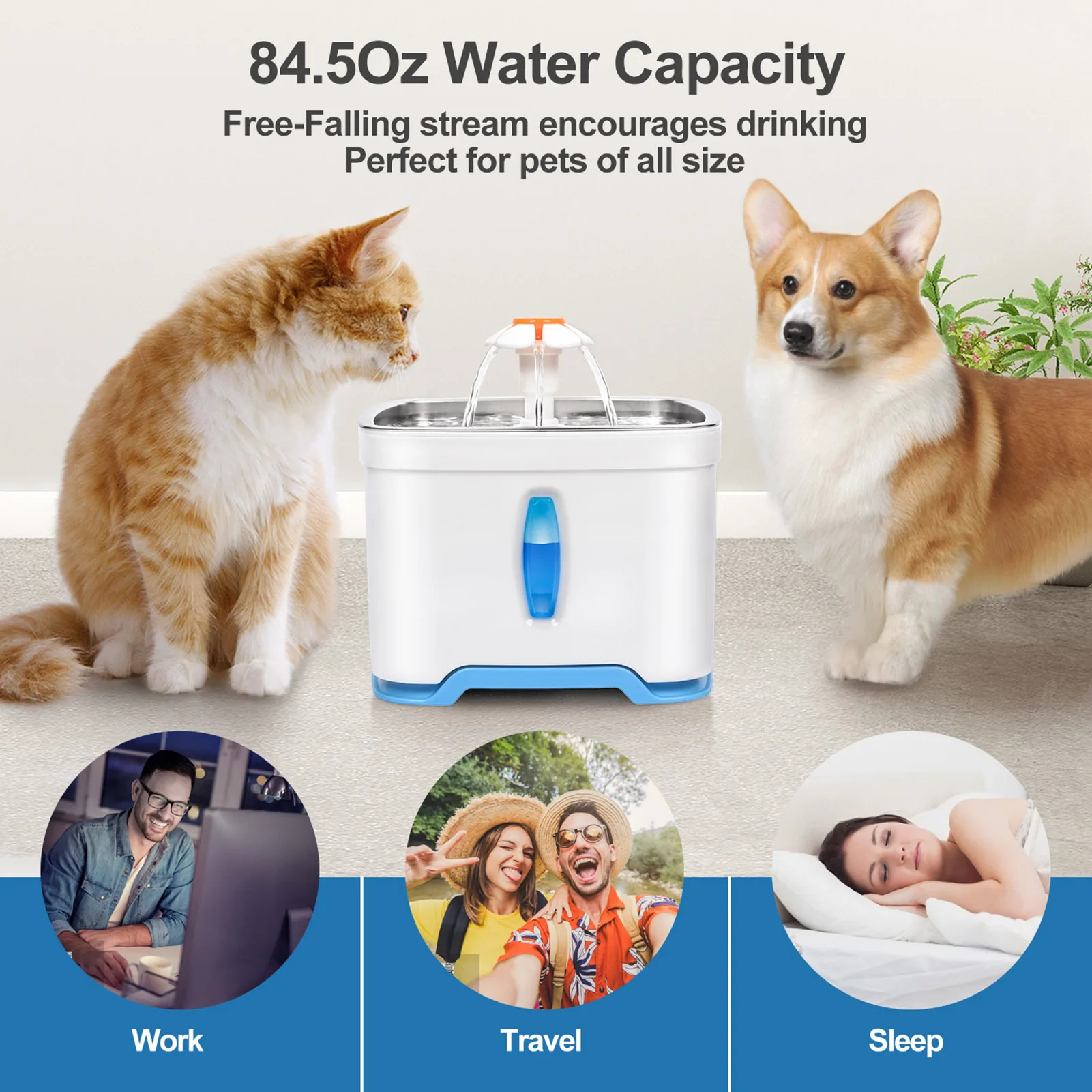 

Cat Water Fountain LED Light 2.5L Quiet Drinker Auto Water Feeder Pet Dispenser Automatic Drinking Bowl Dispenser Accessories
