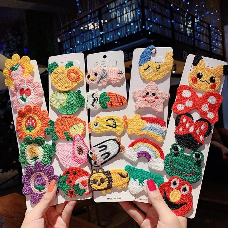 Набор милых и детских шерстяных вязаных заколок для волос с изображением фруктов