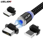 Магнитный кабель USLION со светодиодной подсветкой, Micro USB, кабель для быстрой зарядки, Тип C, Micro кабель, магнитное зарядное устройство для Samsung, Xiaomi, адаптер USB для iPhone 11