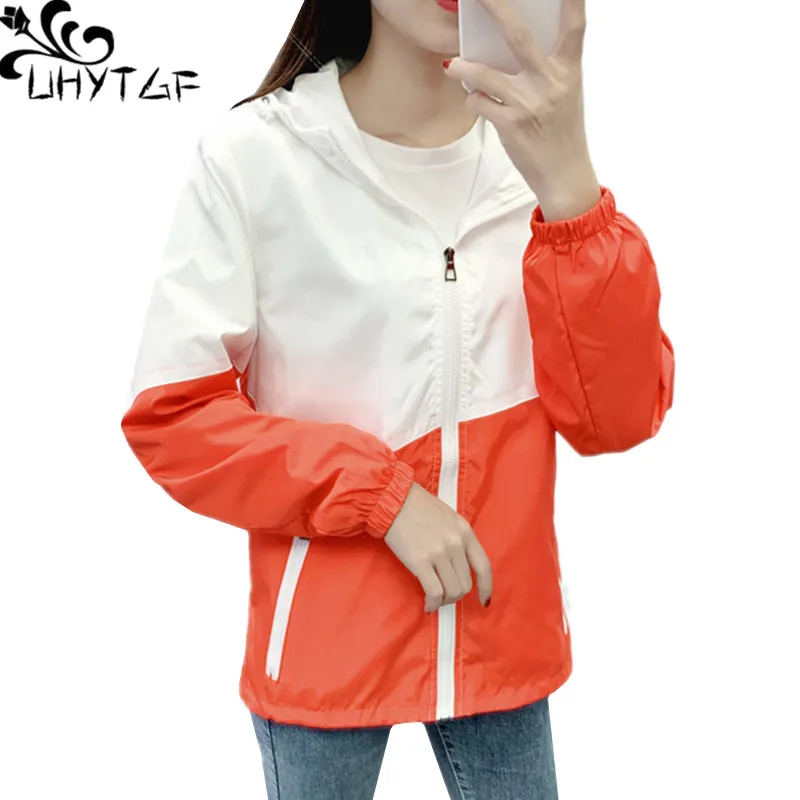 

UHYTGF Lovers sport spring autumn coat fashion splice casualloose 5XL plus size tops jacket hooded wild elegant student coat 826