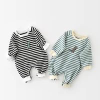 2022 autumn new baby striped romper fashion dinosaur embroidery jumpsuit for boy infant newborn long sleeve clothes 0 24m