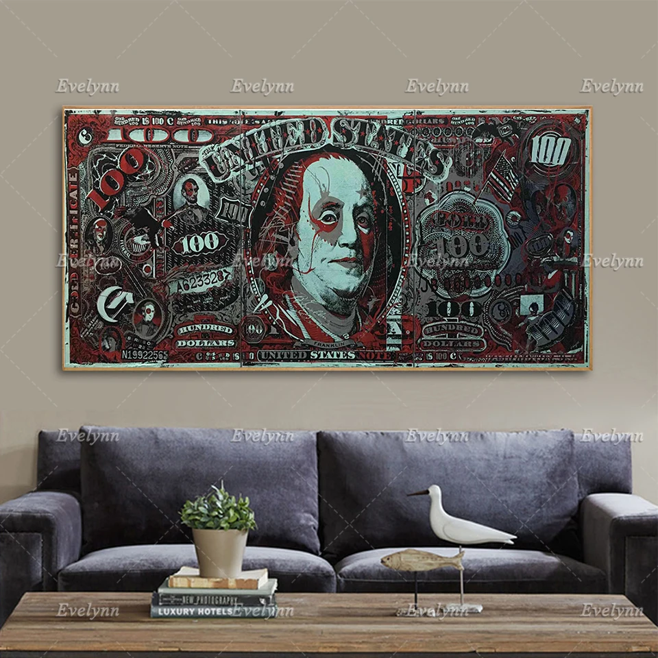 Уличное искусство граффити фигурка Джокера доллар настенное деньги модульные